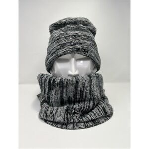 Victorias Secret PINK Slouchy Heather Gray Black Knit Winter‎ Beanie/Scarf Set